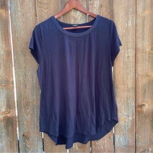 ALFANI Womens Navy Round Neck Flowy Short Sleeve Shirt Size Large